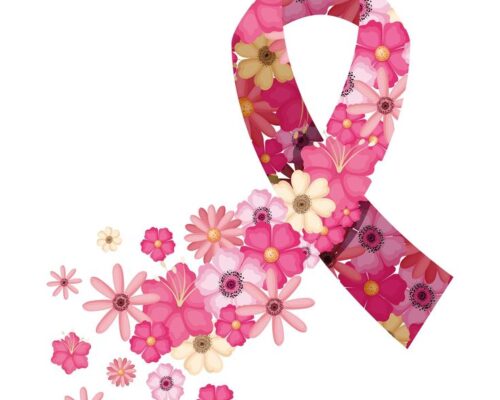 Télécharger ruban rose avec des fleurs de sensibilisation au cancer du sein gratuitement